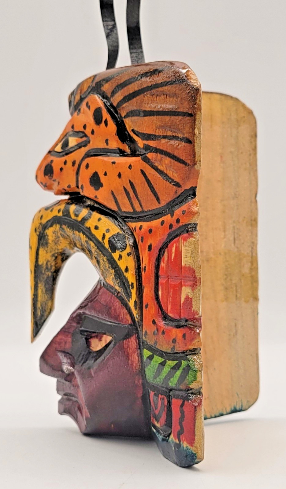 Mayan Aztec Handmade Wooden Totem Mask Tribal Warrior Jaguar Small Folk Wall Art