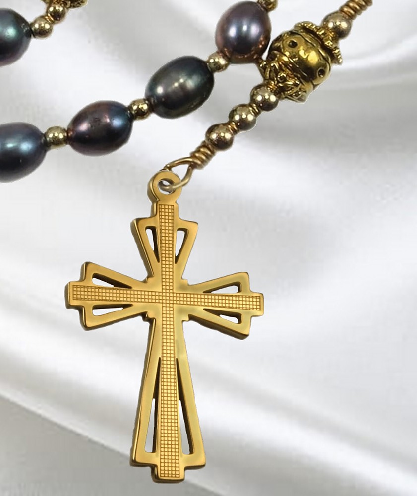 Handmade Rosary, Eastern Orthodox, Purple Freshwater Pearls, Laser Cut Cross