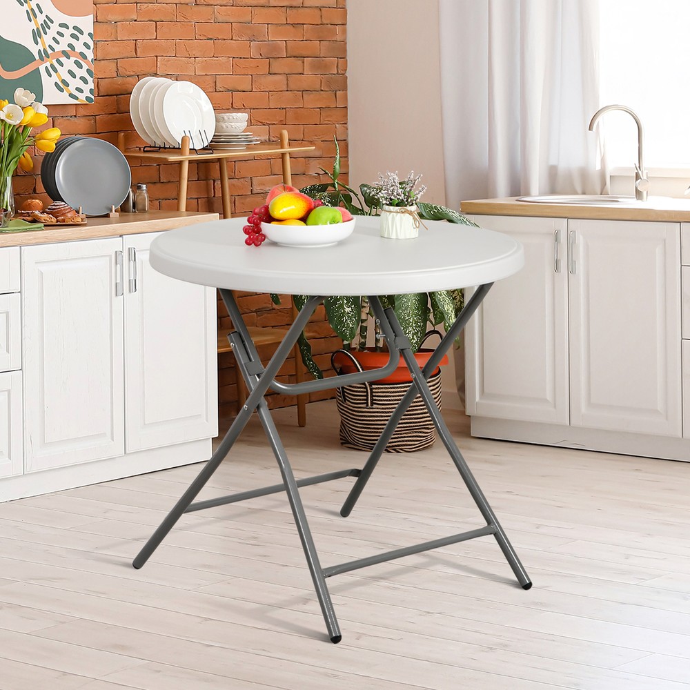 2PCS Round Folding Table Plastic HDPE Table Sturdy Frame Indoor Outdoor Use 32"