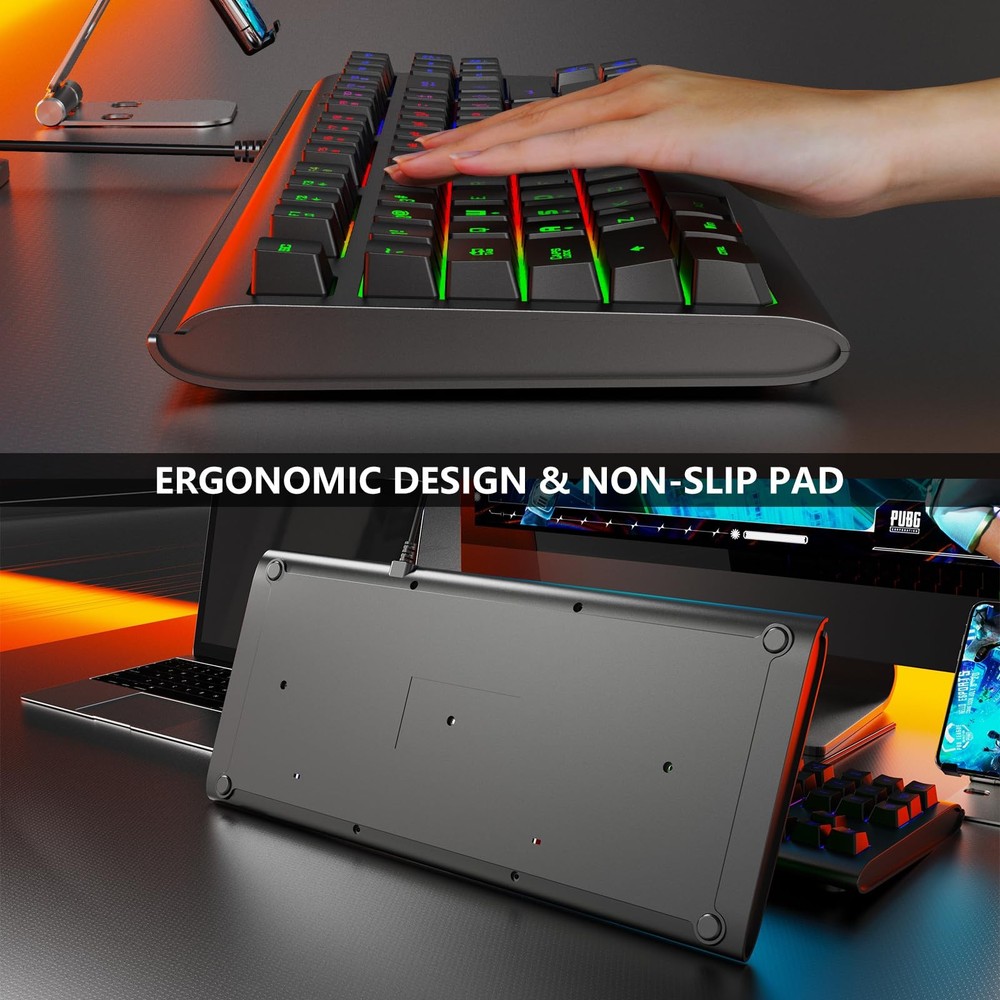 Computer Keyboard, 87 Keys Compact Wired USB Keyboard with Rainbow LED Light ...