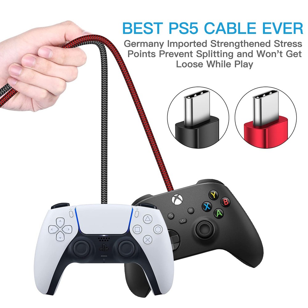 PS5 Controller Charger Charging Cable – 2 Pack 10FT Type C to USB A Data...