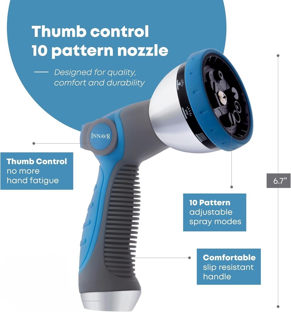 Versatile Heavy-Duty Hose Nozzle - 10 Adjustable Patterns, Leak-Proof Design