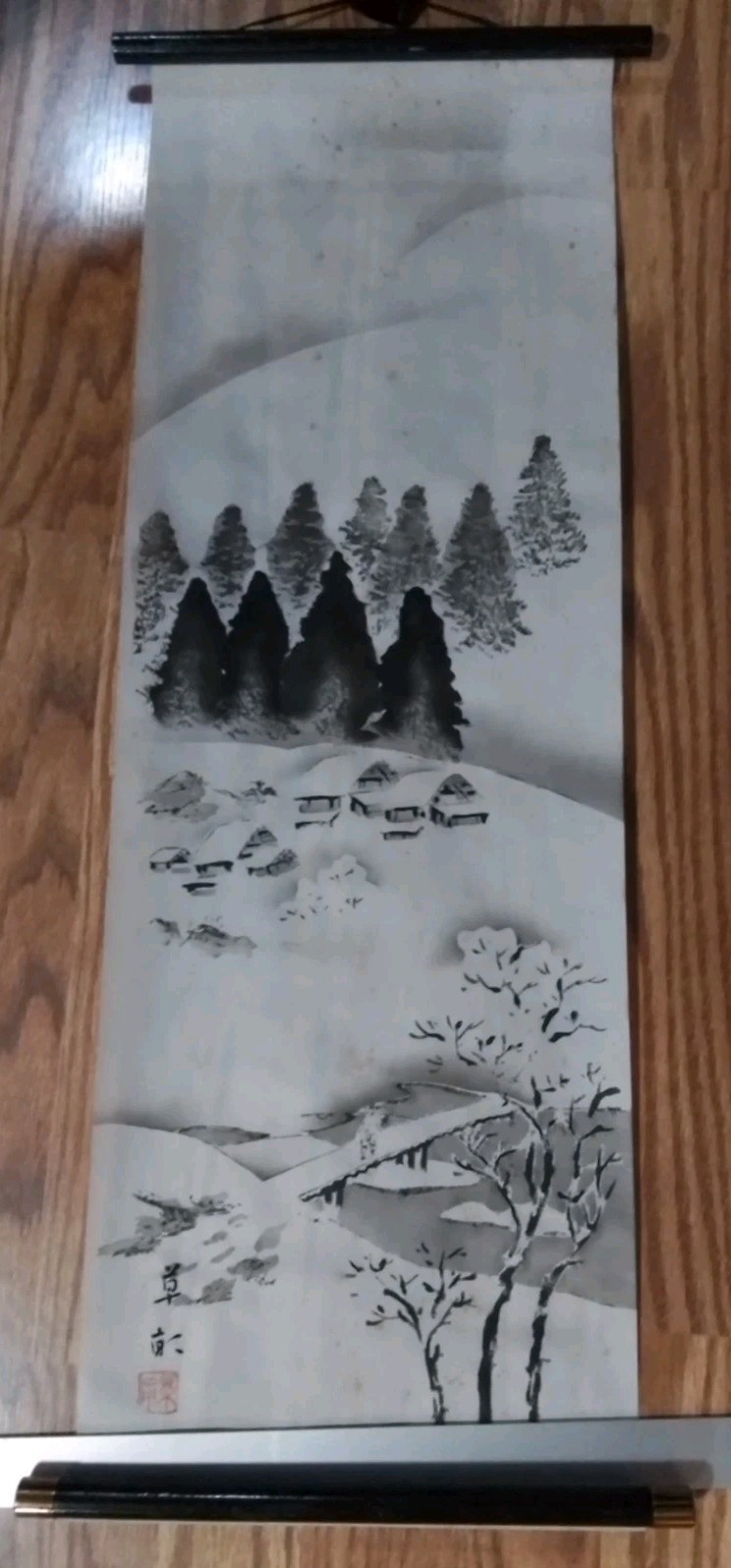 Vintage Japanese Kakejiku Inkwash Paintings 3 Scrolls