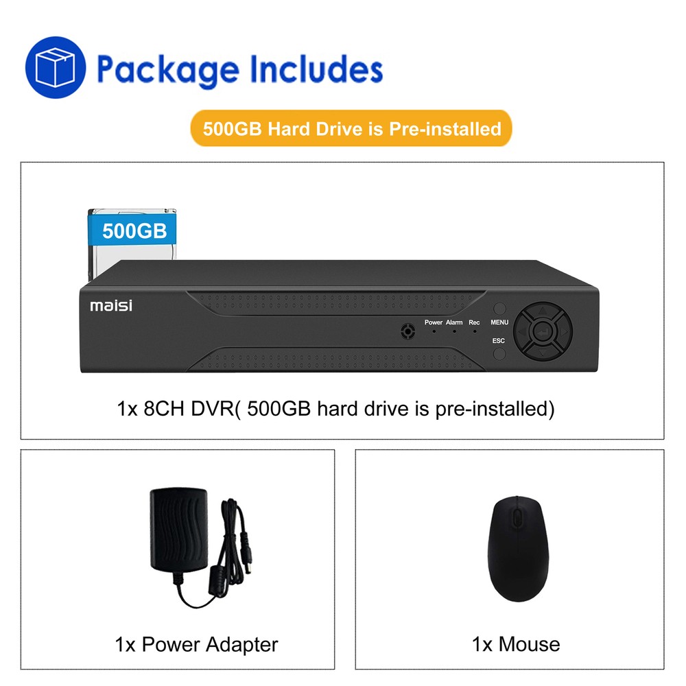 H.265+ 8CH 5MP Lite DVR Record with 500GB Hard Drive for Security Camera System