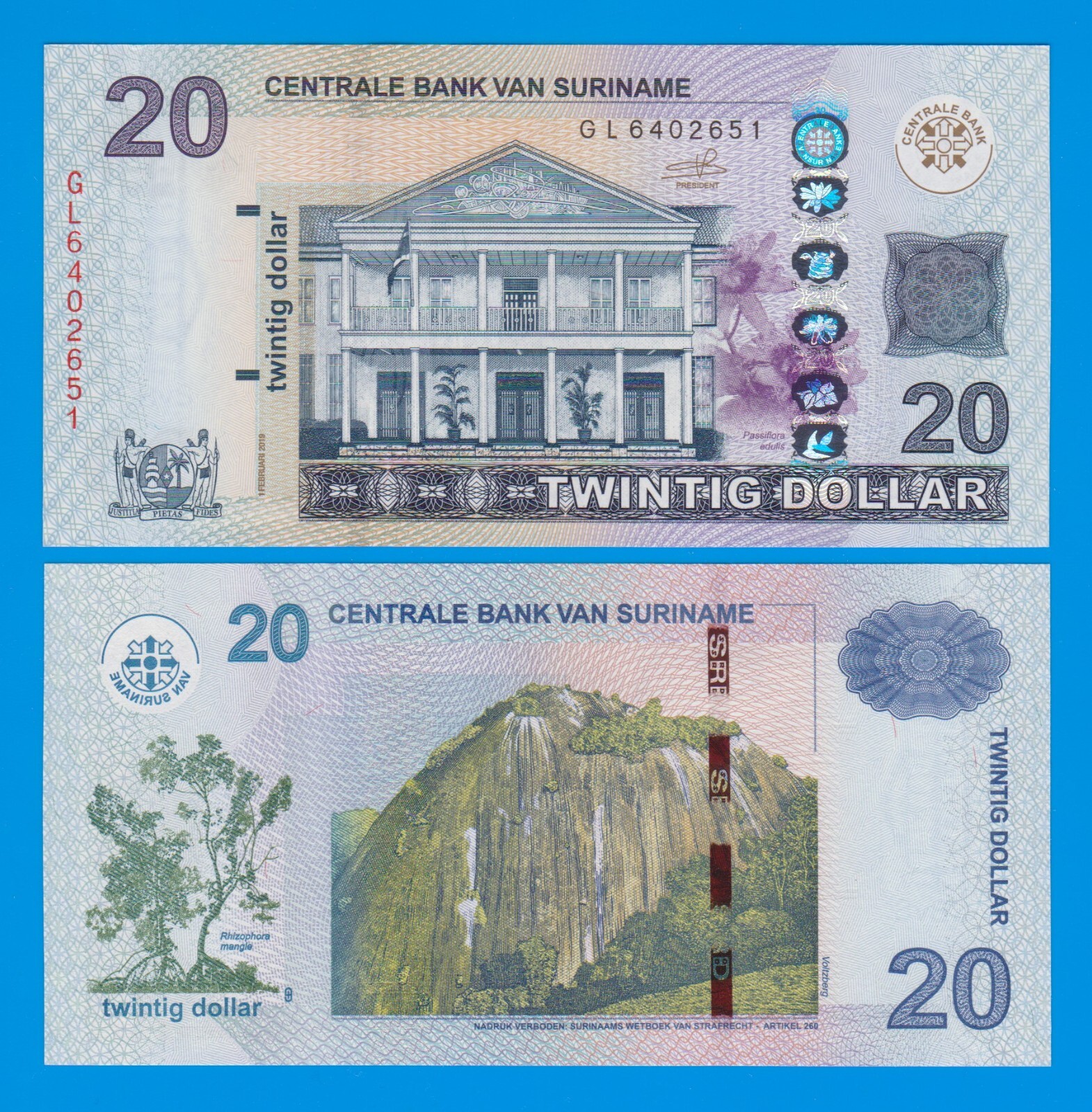 Suriname 20 Dollars P 164c 2019 UNC ( P 164 c )
