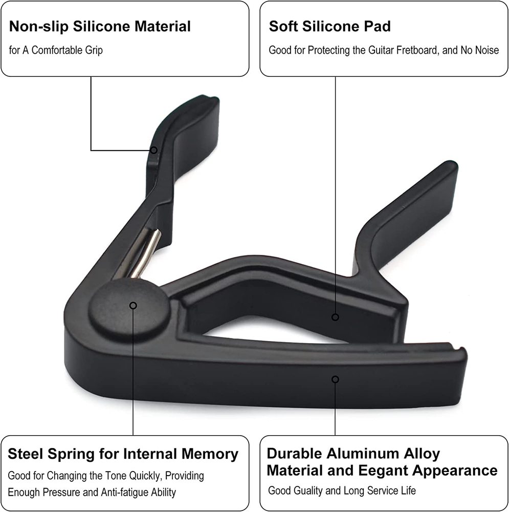 Guitar Capo for 6-String Acoustic and Electric with 2 Picks