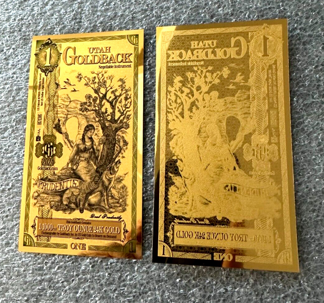 1 Utah Goldback Aurum Gold Foil Note 1/1000 oz 24kt .999 Fine GoldBack IN STOCK!