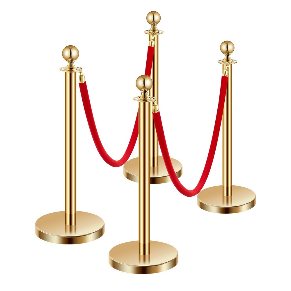 VEVOR 4Pcs Gold Stanchion Post Crowd Control Queue Barrier Sand Injection Base