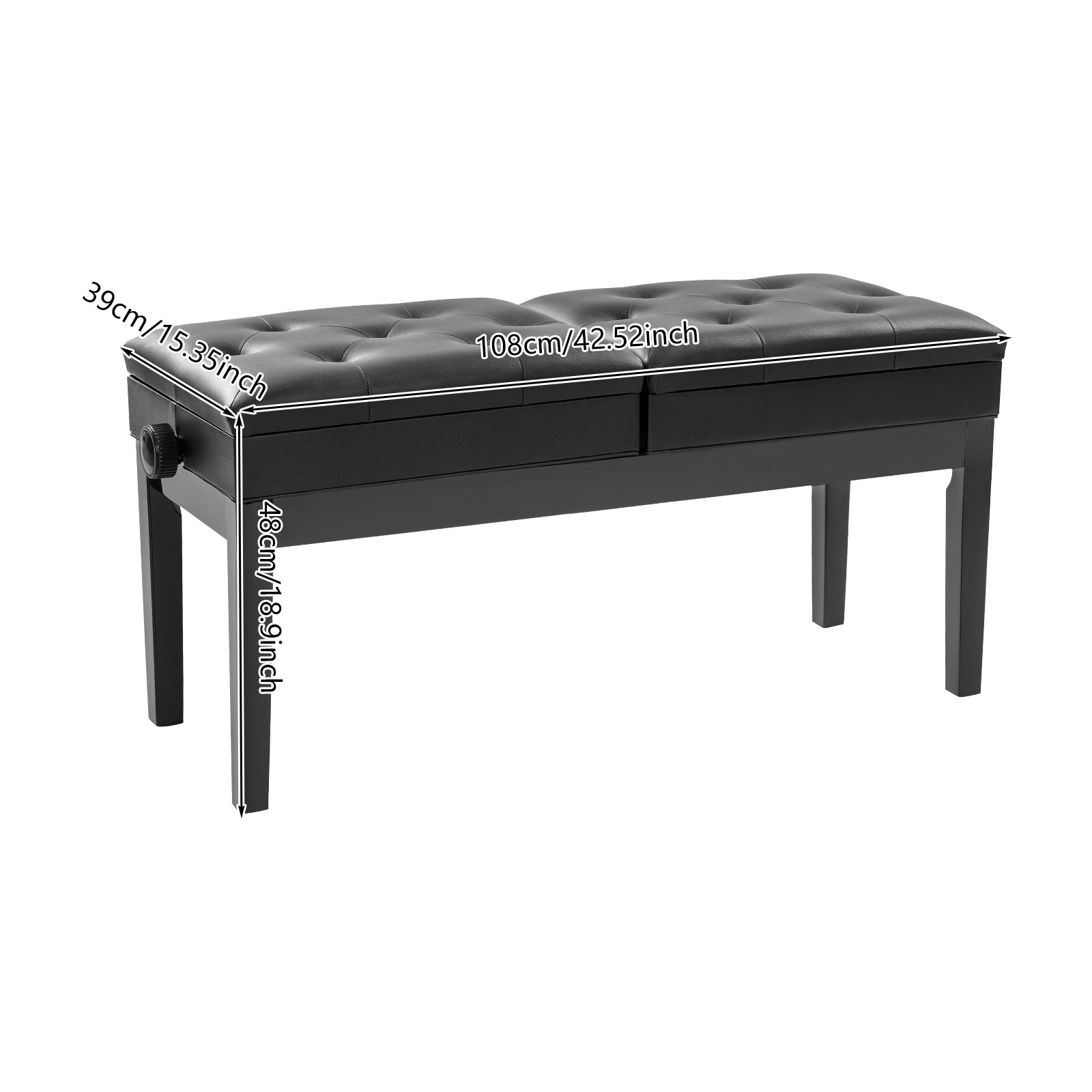Double Seater Piano Bench Adjustable Duet Piano Bench w/ Storage Box 200 kg max.