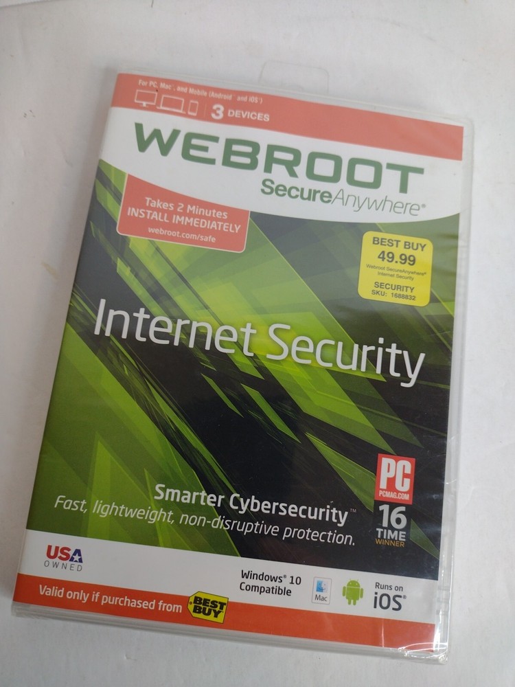 Webroot Secure Anywhere Internet Security Windows 10 Compatible 3 Devices KEY