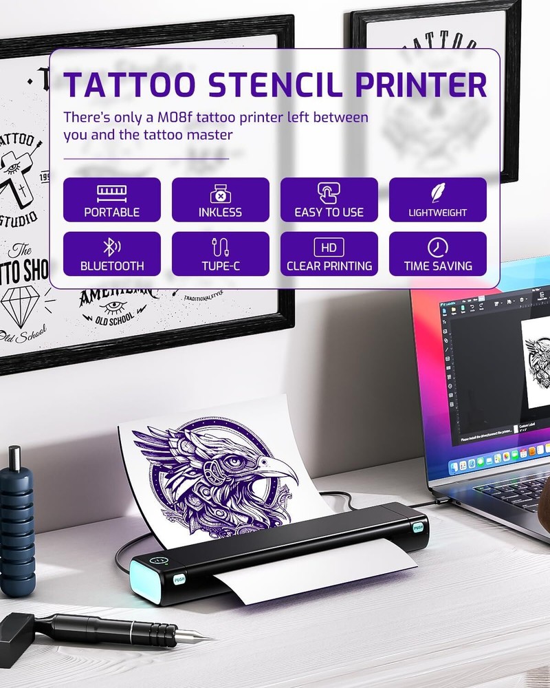 Phomemo M08F Wireless Tattoo Stencil Printer Bluetooth Stencil Printer + Paper