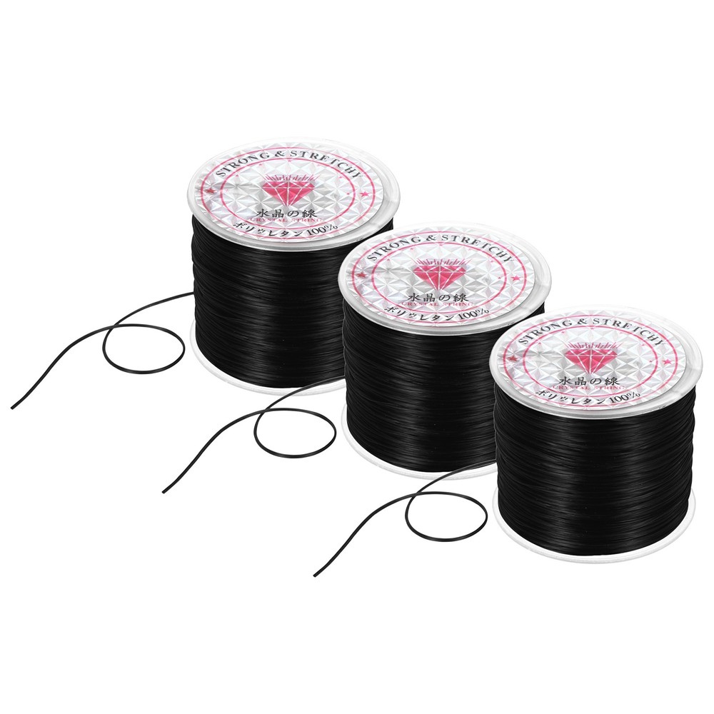 3 Rolls Elastic String for Bracelets, 0.8mm Stretch Bead Cord Black, 100m