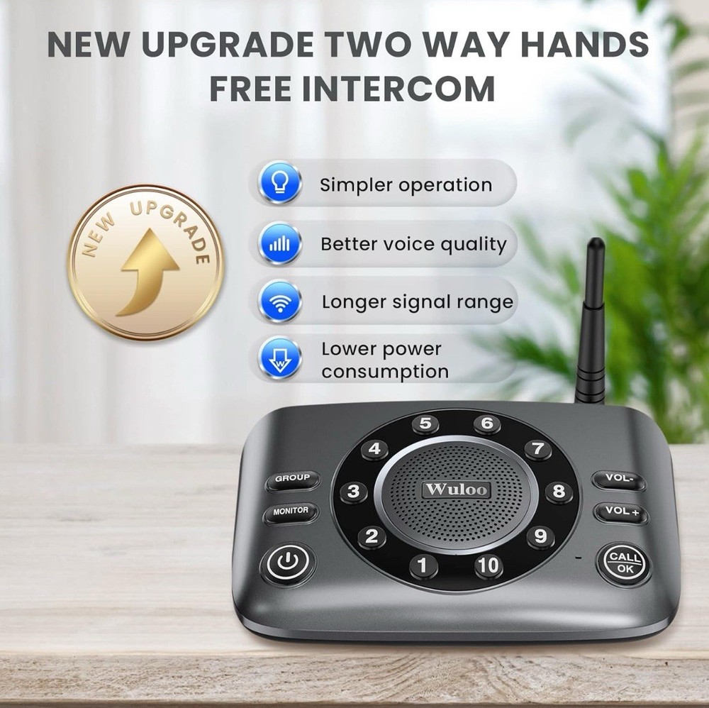 Wuloo S600-P2 Black Gray Wireless Full Duplex Intercom System 2 Pack