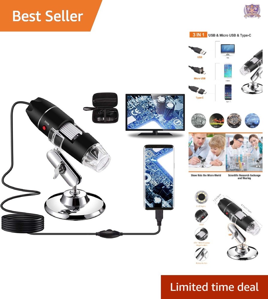 USB Digital Microscope 40X-1000X LED Camera for Android Windows Mac Linux