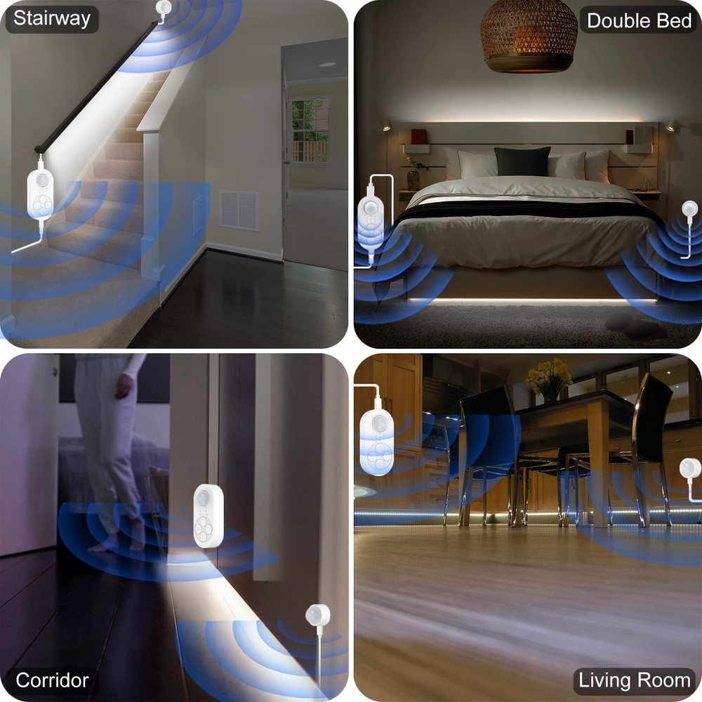 Dual Motion Sensor Light Indoor - Plug-in Motion Activated LED Stair Step wit...