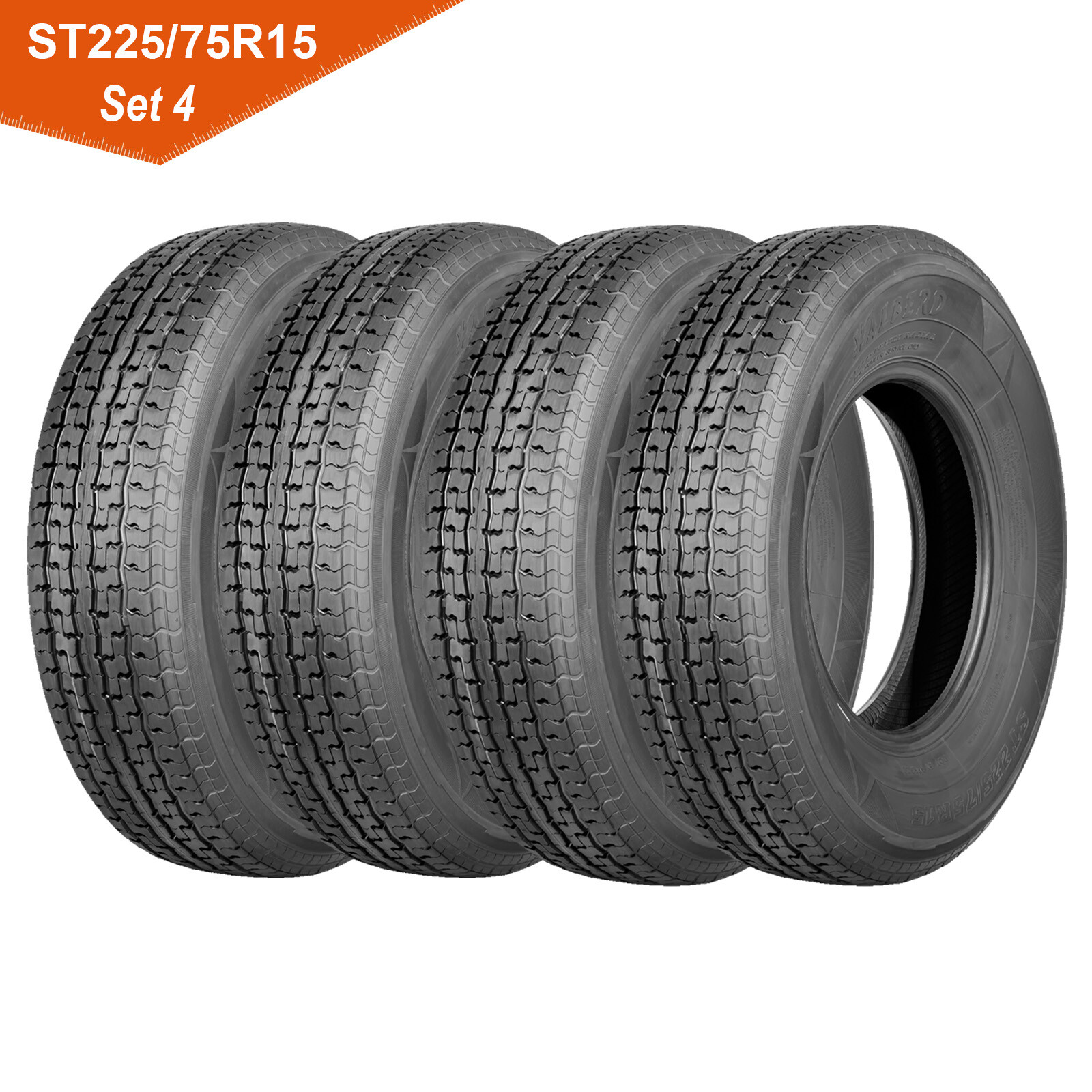 Set 4 ST225/75R15 Trailer Tires 10 Ply 225 75 15 Radial Load Range E Heavy Duty