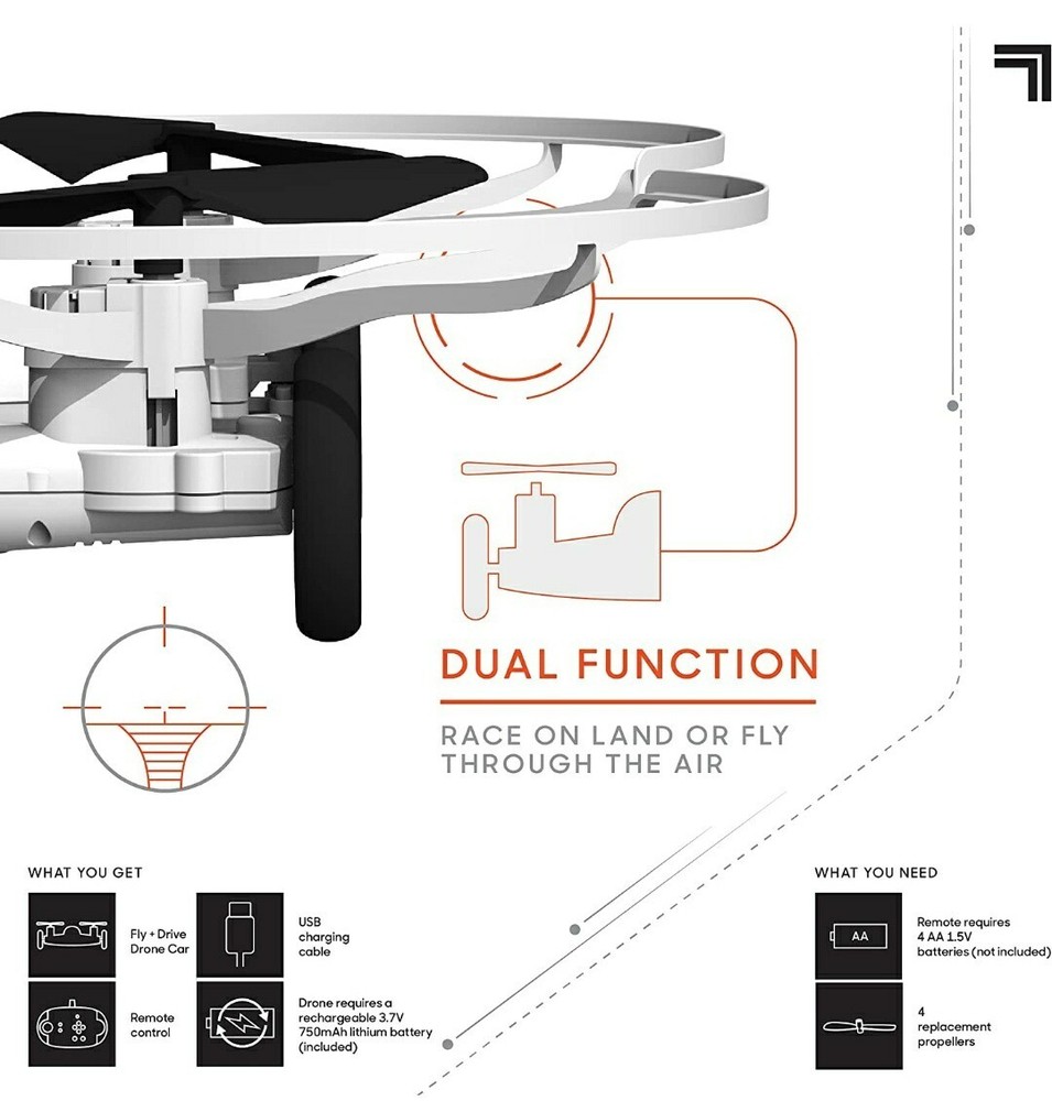 SHARPER IMAGE FLY + DRIVE 7" DRONE RECHARGEABLE DUAL FUNCTION 2.4GHZ LONG RANGE