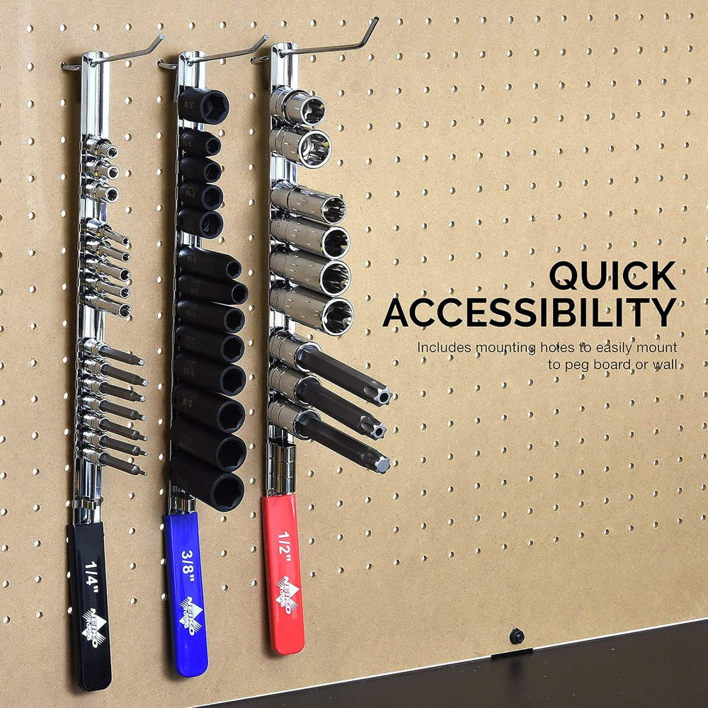 Socket Holder Organizer Tray 3-Piece 1/4", 3/8", 1/2" Drives with Socket Rails