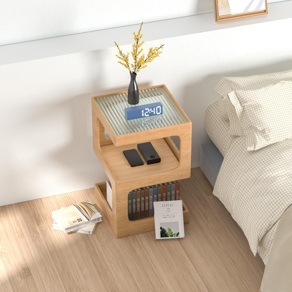 Modern Solid Wood Side Table - No Assembly Required, Log Color Accent Table