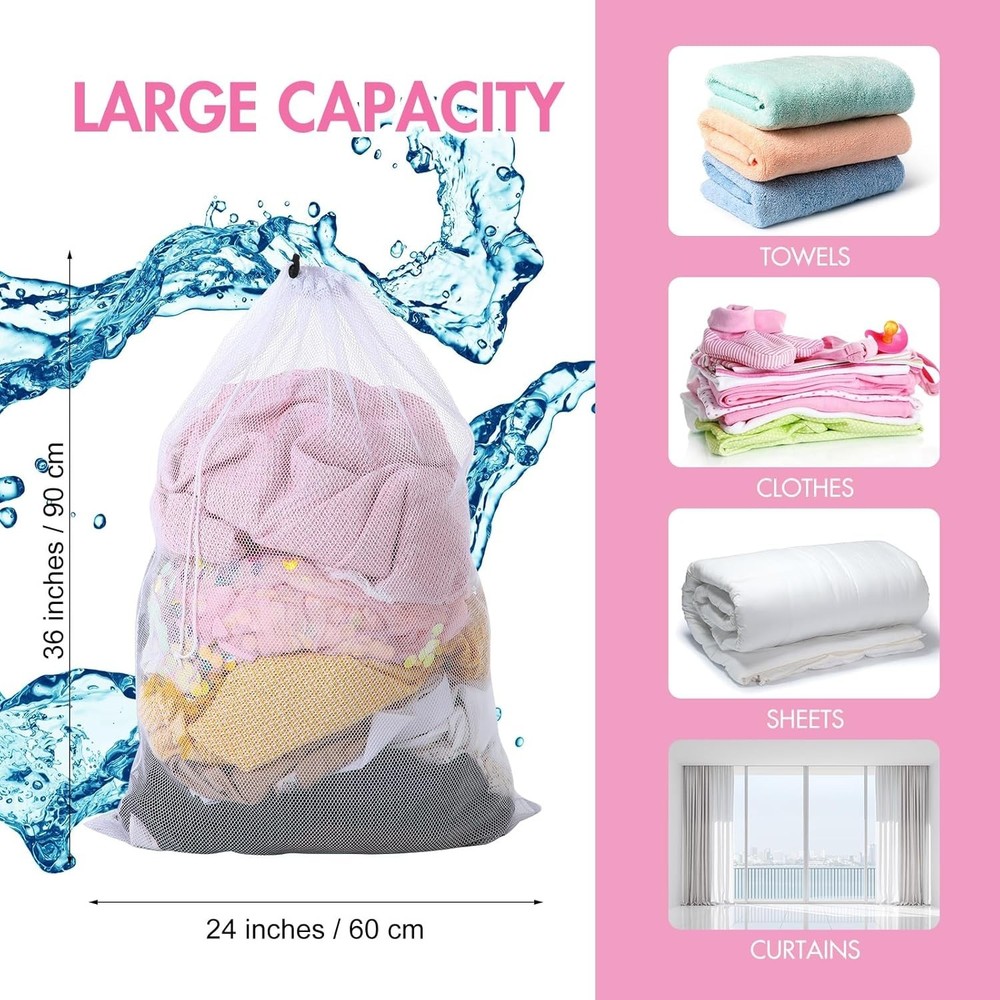 Large Mesh Laundry Bags with Secure Closure, 30 Count for Efficient Laundry Care