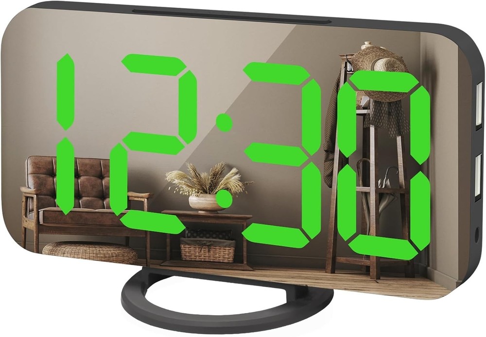 Stylish Mirrored Alarm Clock with Easy Operation & Enhanced Visibility - 6.7”