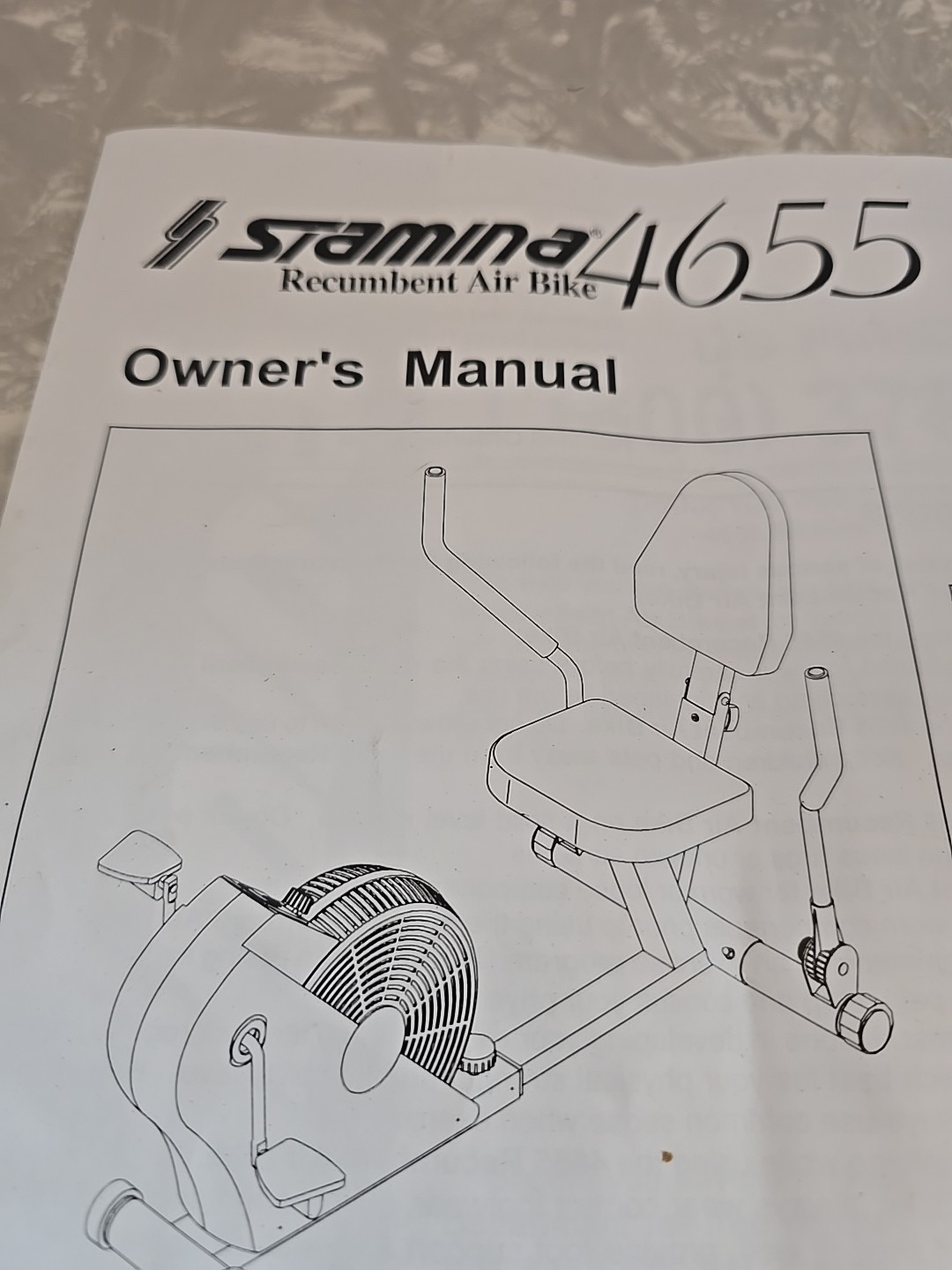 Owner's Manual for Stamina 4655 Recumbent Air Bike.