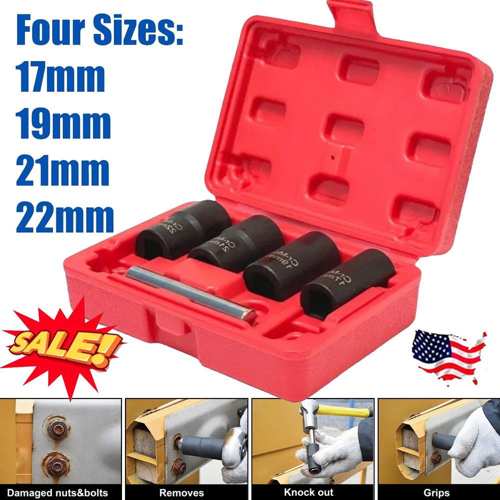 5Pc Wheel Lug Nut Remover 1/2" Drive Twist Socket Kit Remove Damaged Locked Nut