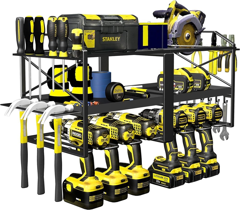 Spaclear Power Tool Organizer Wall Mounted Rack with 6 Drill Holders, 3 Layer
