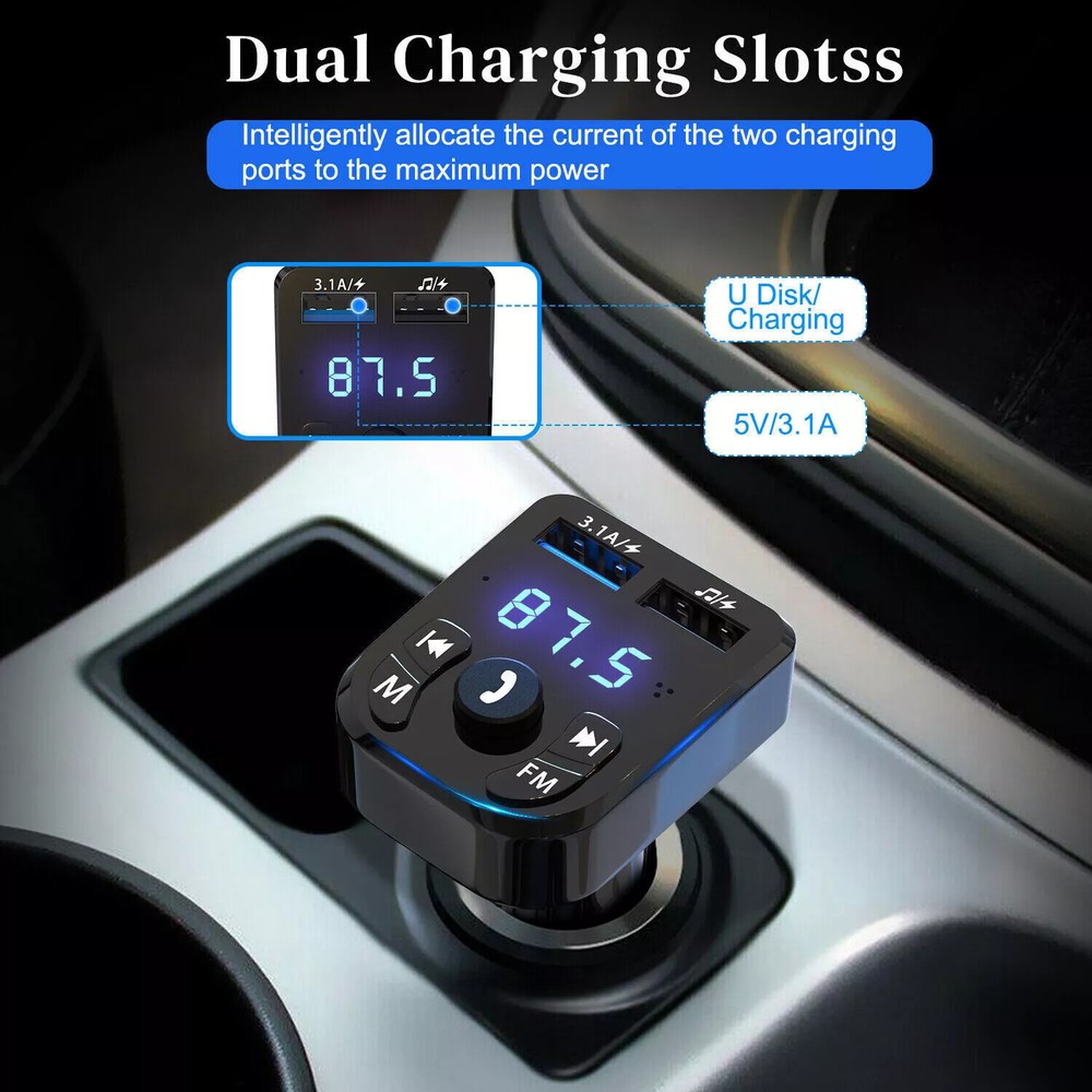 Bluetooth 5.4 FM Transmitter Car Adapter Stereo Music Adapter Hands-Free Calling