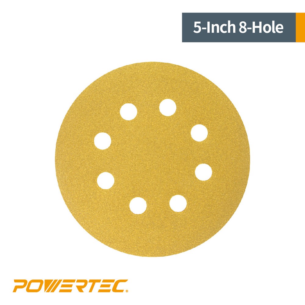 POWERTEC Hook&Loop 8 Hole Sanding Discs 5" Assorted Orbital Sander Round Paper