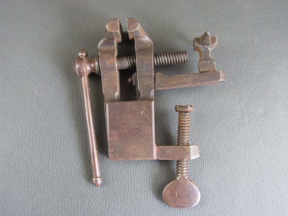 Vintage small bench or table vice & anvil silversmiths watch makers old tool