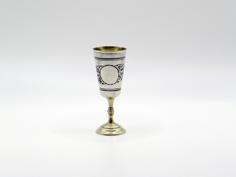 Antique Solid Silver Niello And Gilt Soviet Era Russian Kiddush Cup Hallmarked