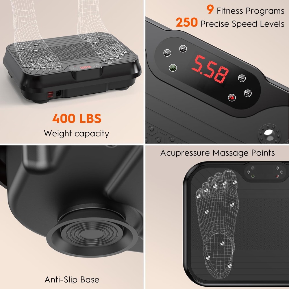 Vibration Plate Exercise Machine, Vibrating Plate for Lymphatic Drainage, 400...