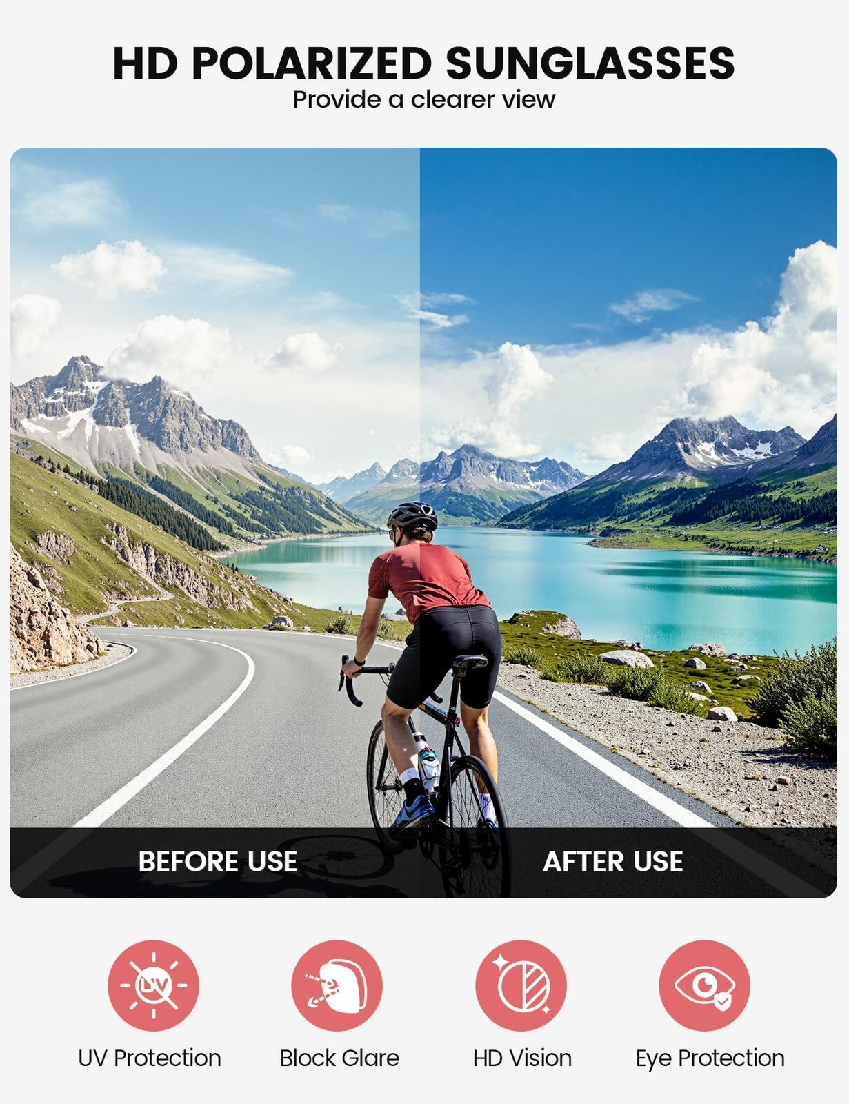 Lamicall Polarized Sports Sunglasses for Men Women, Black Frame-orange Lens