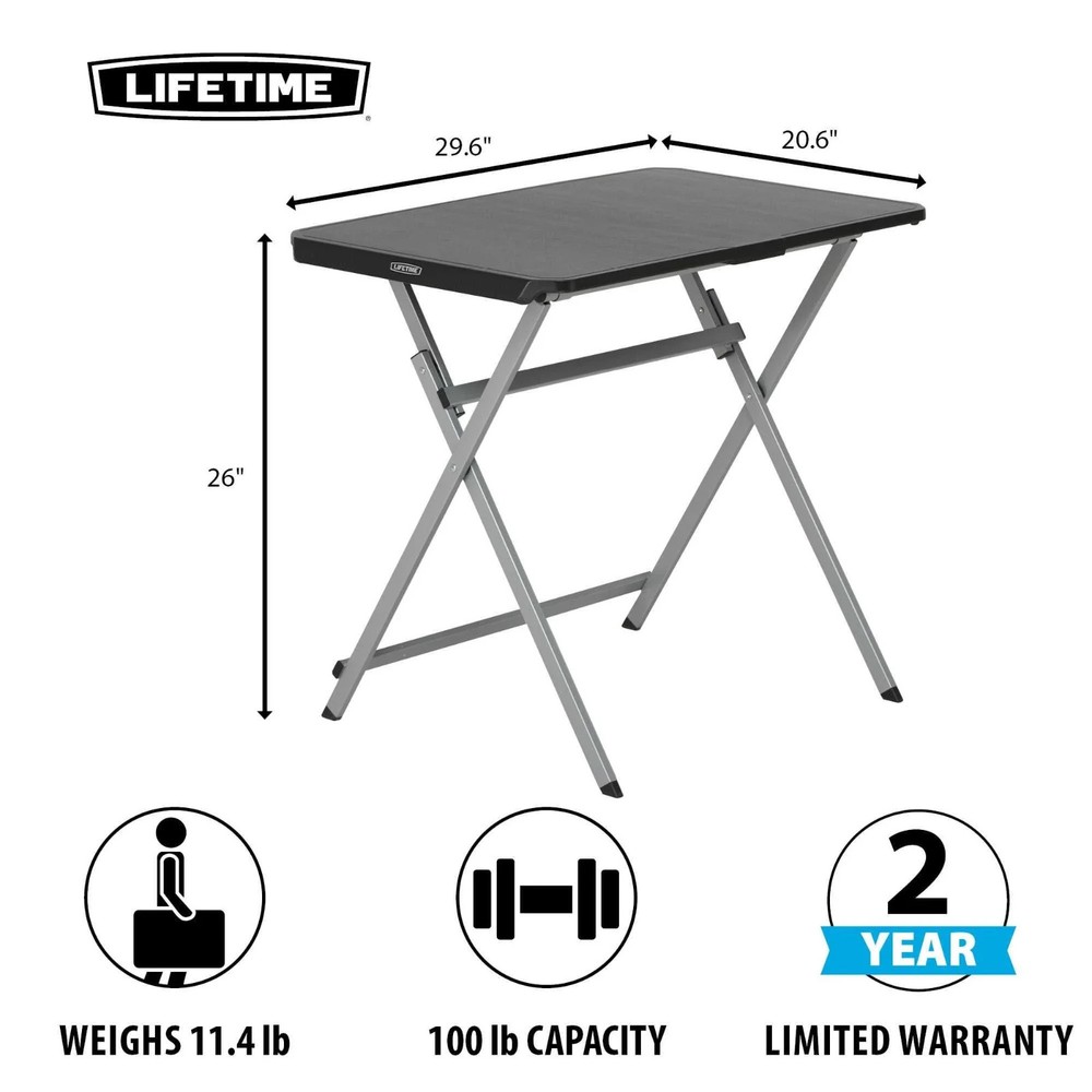Lifetime 30-Inch Rectangular Folding Table, Light Commercial Grade, Black