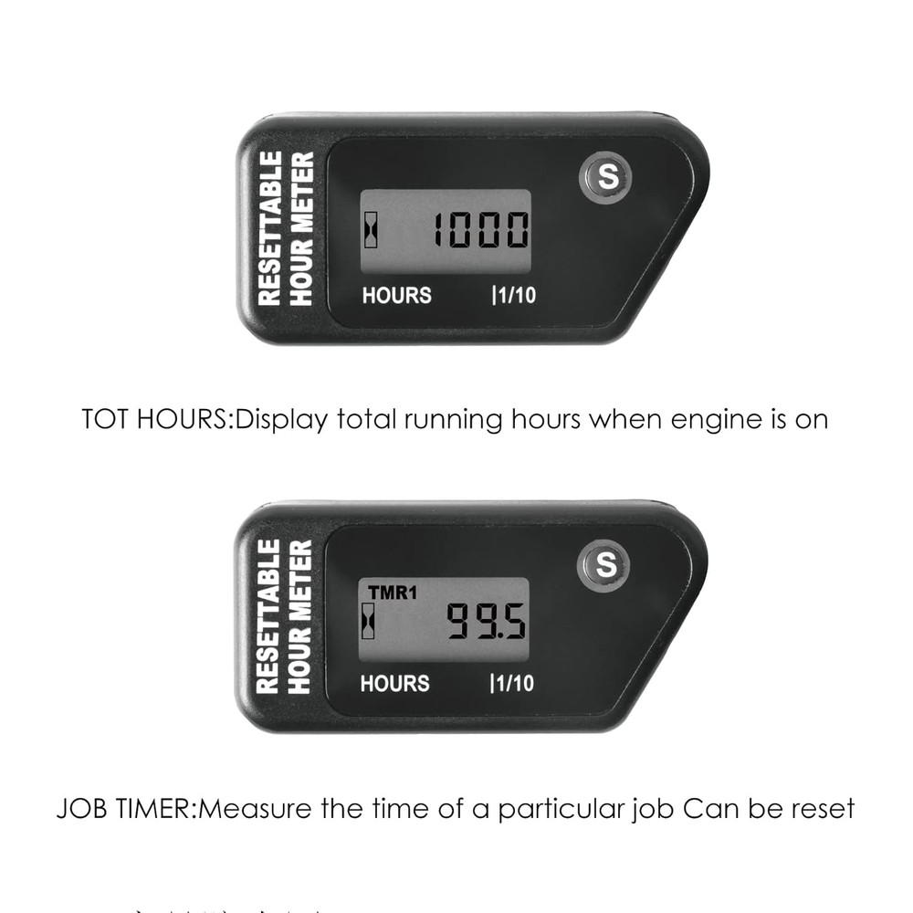 Digital LCD Inductive Hour Meter Maintenance Hourmeter Waterproof for Marine Boa