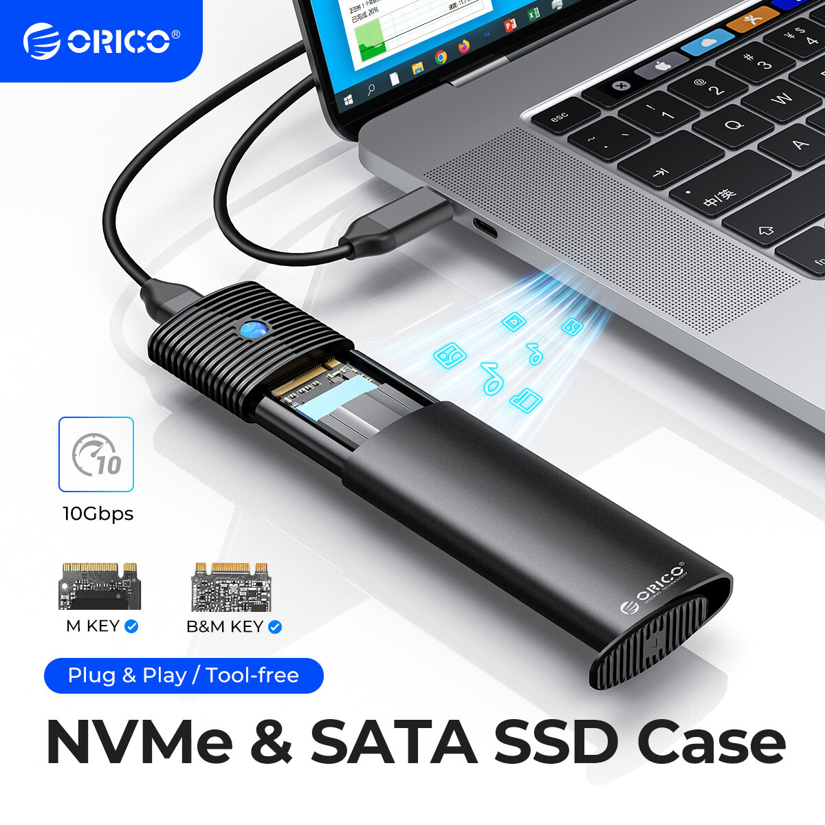 ORICO M.2 NVME SSD Enclosure USB C Adapter 10Gbps SSD Case 4TB Thunderbolt 3