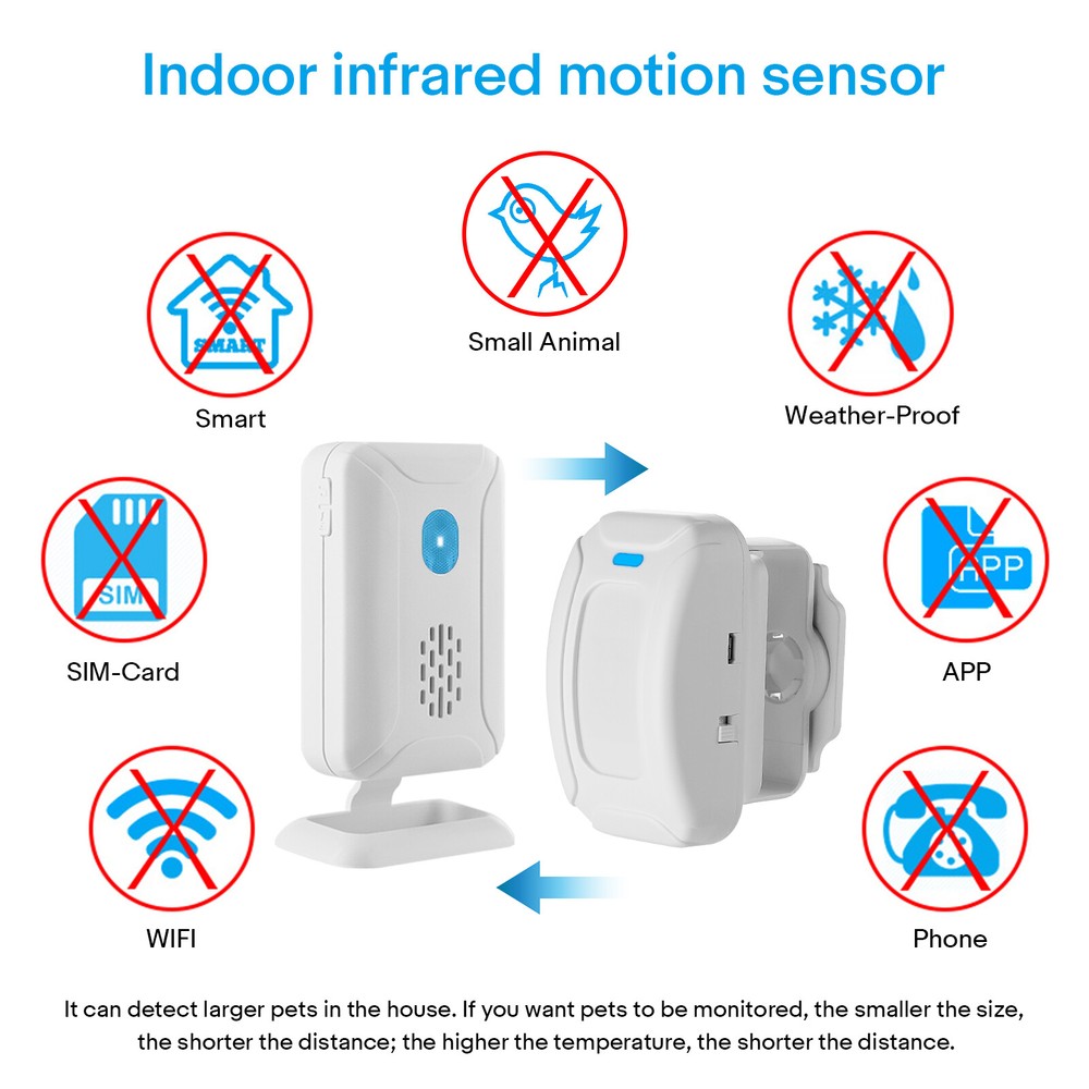 Wireless Electrical PIR Motion Sensor Alarm Indoor Long Range Entry Doorbell 2*