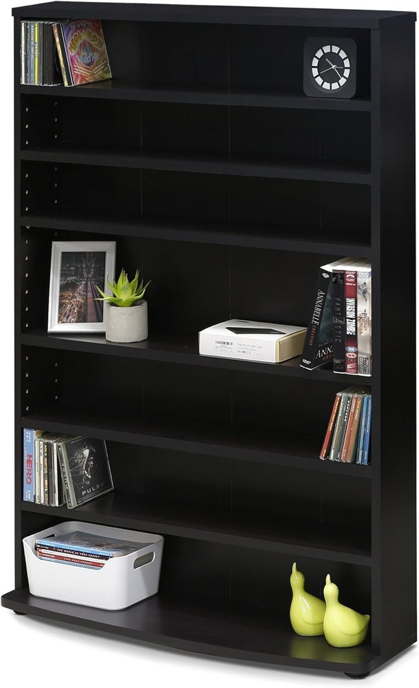 Versatile 6-Shelf Espresso Multimedia Storage Tower for Media Essentials=