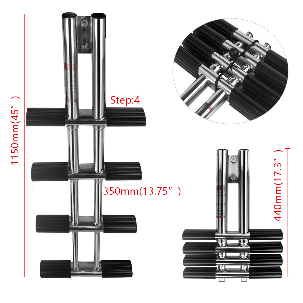 4 Steps Boat Ladder Stainless Steel Telescoping Ladder Transom Mount Extension