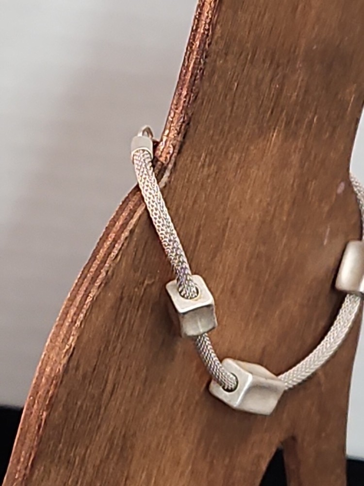 Napier Silver Tone Mesh Metal Bracelet With 3 Silver Tone Rectangular Silver...