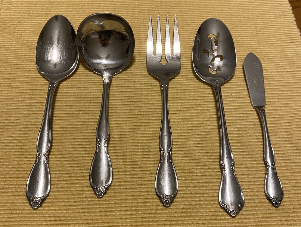 Oneida Community Stainless CHATELAINE Serving Spoons, Fork, Gravy, Butter 5 pc