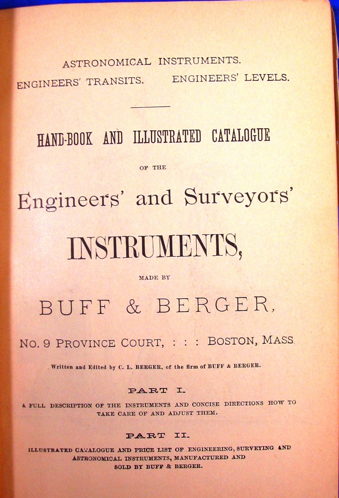 1892 Buff Berger Surveying Insts. Catalog