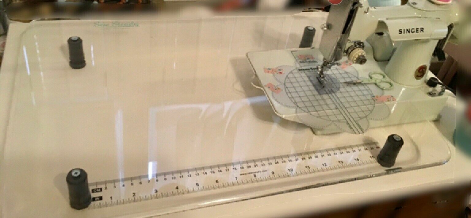 Singer Featherweight 221 (White) Sew Steady Large Table - w/bobbin access notch