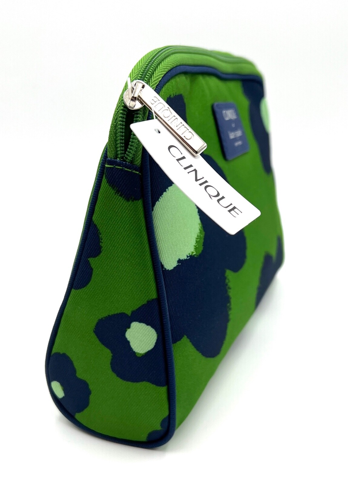 New with Tag! Clinique x Kate Spade Green Navy Makeup Bag Zipper Pouch