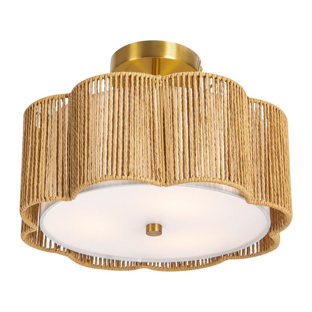 Rustic Ceiling Mount Rattan Light Ceiling Lamp Flush Mount Chandelier Fixture
