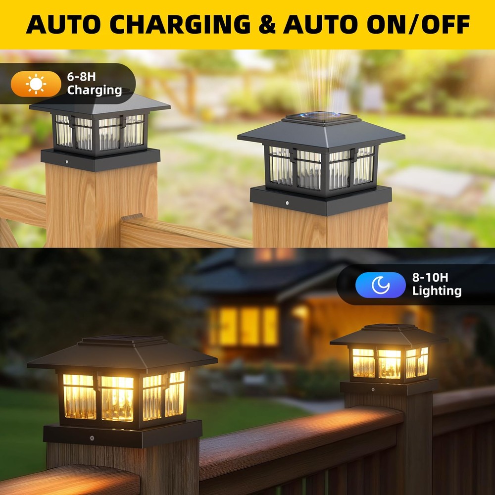 EXCMARK 4x4 Solar Post Cap Lights, 4 Pack Fence Deck Lights Black
