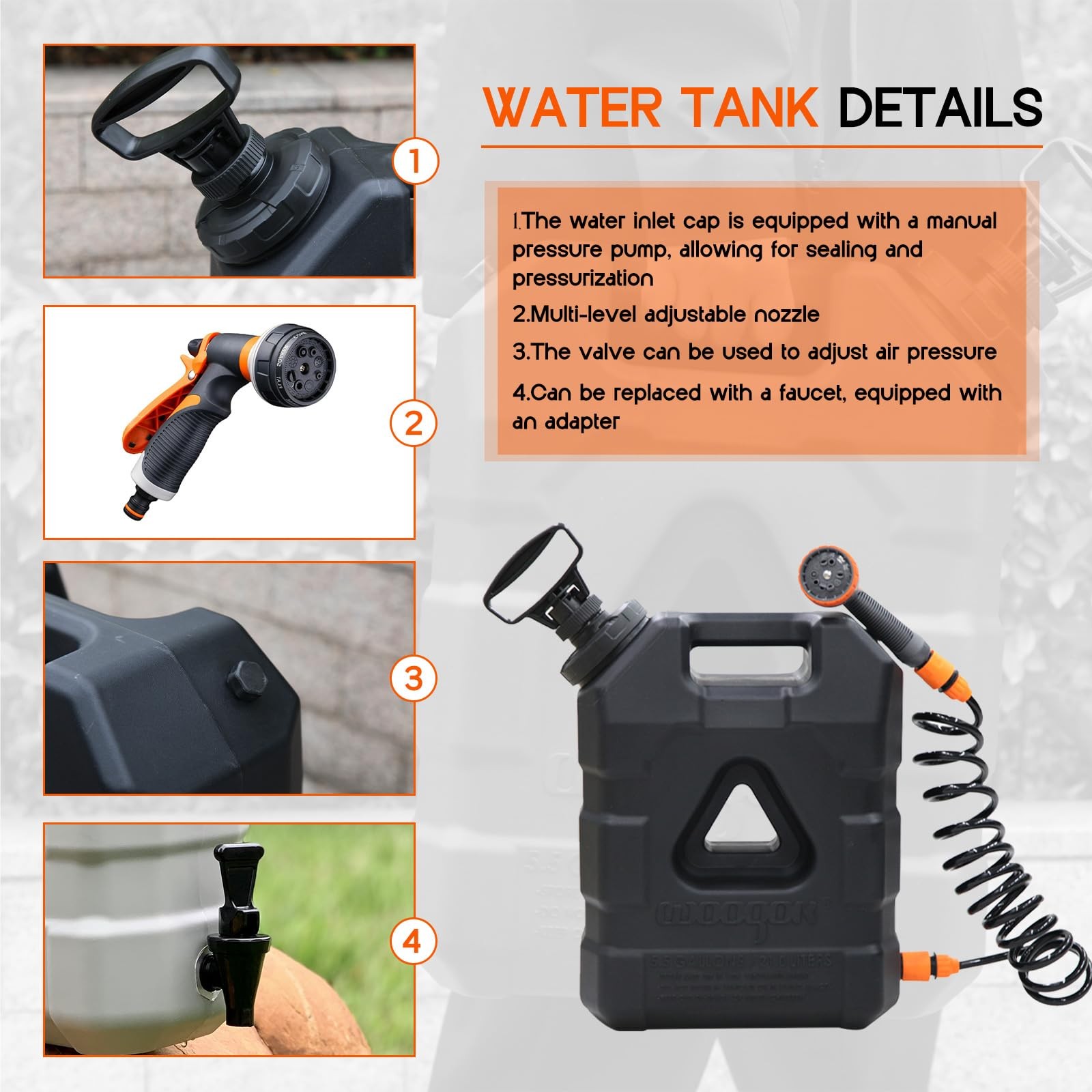 5.5 Gallon Portable Water Tank with Pump and 8 Modes Sprayer, Emergency Water