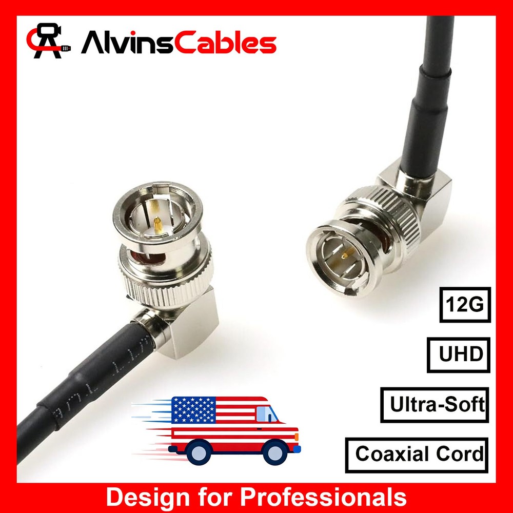 Ultra-Soft 12G SDI Cable BNC to Right Angle 50cm 19in 75 Ohm Shielded Cable SYNC