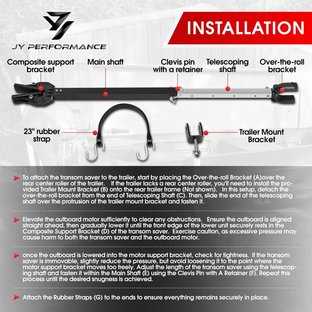 Adjustable Boat Transom Saver Outboard Motor Support JY Performance Composite...